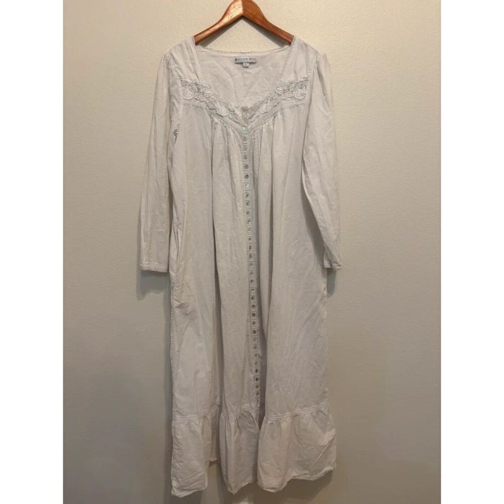 Eileen West White Cotton Long Sleeve Ballet Nightgown L / Cottagecore Loungewear